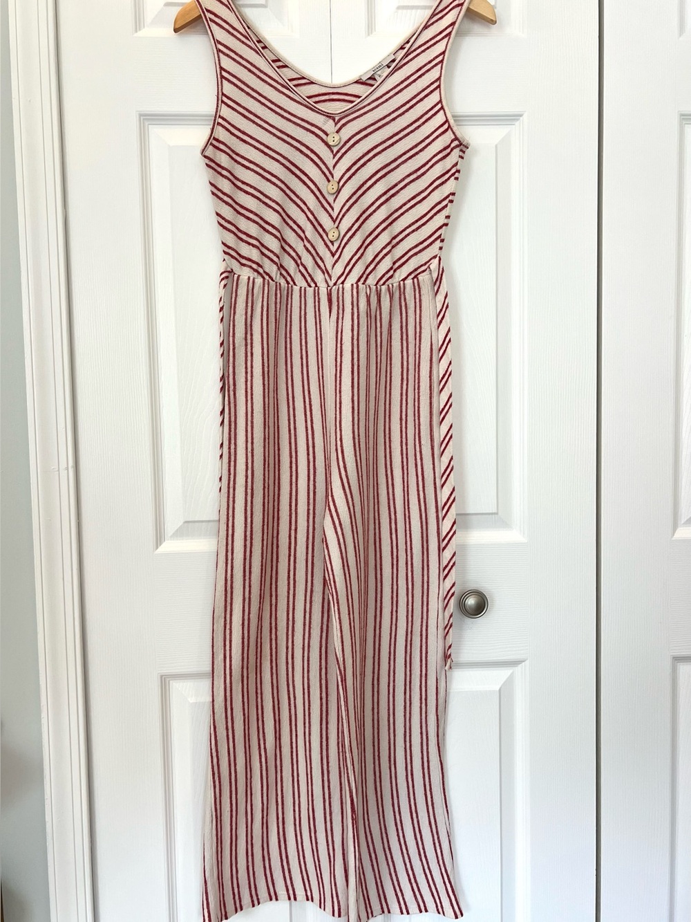 Terry Knit Red & White Stripe Wide Leg Sleeveless Jumper Jumpsuit Medium Beachy